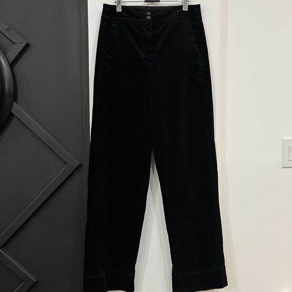 J Crew Black Corduroy Wide Leg Women’s Pants Size 8 Tall High Rise Trousers - Picture 1 of 10